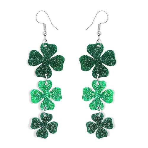 4E's Novelty St Patricks Day Large Acrylic Green Shamrock Earrings for Women - Cute Sparkly Lucky Clover Saint Pattys Earrings, St Patricks Day Accesories for Women, Green St Patt Day Dangle Shamrock Accessories