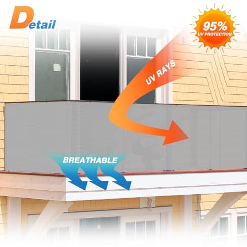 TANG 3' x 12' Balcony Privacy Screen Fence for Apartment Deck Railing, 200GSM Heavy Duty Block Outdoor Privacy Fencing Cover for Patio Porch Backyard Screens, Gray — view 4