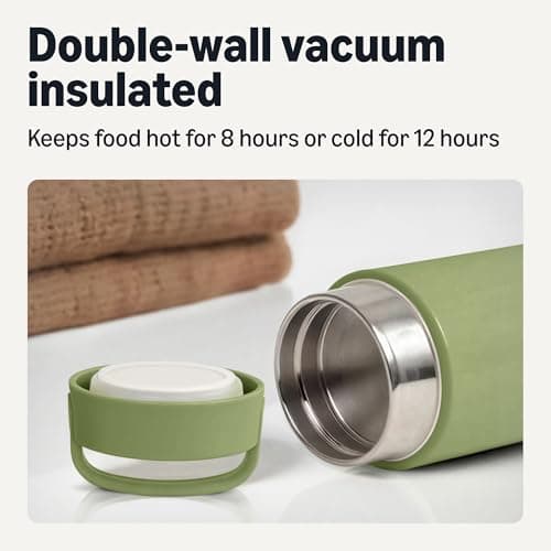 Amazon Basics Insulated Stainless Steel Food Jar, For Hot and Cold, Leak Proof, 16 oz., Olive — view 2