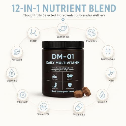 DM-01 Daily Multivitamin for Dogs, Salmon Oil, Probiotics, Beef, 60 Count — view 2