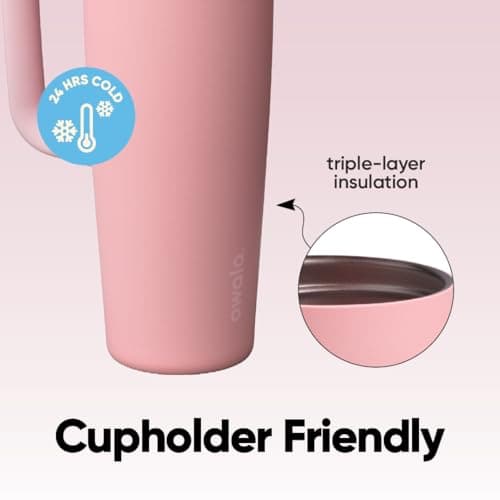 Owala FreeSip Tumbler Insulated Stainless Steel Water Bottle with Built-in Straw and Side Handle, For Travel, Work, School, and Sports, 30oz, BPA Free, Leak Proof, Rose Quartz — view 3