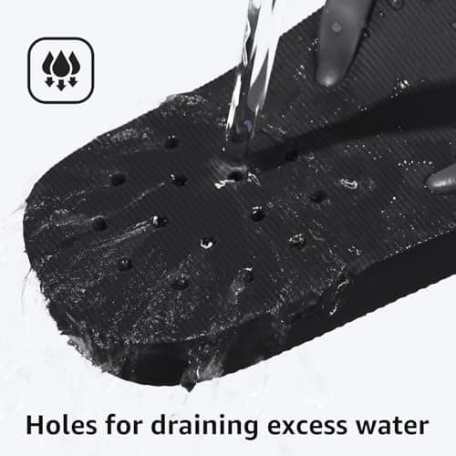 STQ Shower Shoes Mens Quick Dry Arch Support Flip Flops Non Slip Beach Pool College Dorm Bathroom Thong Sandals with Drain Holes Black, Size 10 — view 3