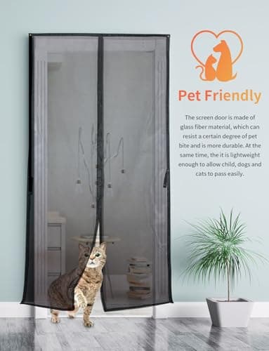 FEGO Magnetic Screen Door Fit Door Size:32"x82", Screen Itself Size 34"x83", Enjoy Breeze, Hands Free Entry, Reinforced Fiberglass Mesh Anti-Tearing, Pet & Kid Friendly, Strong Magnets for Patio/Front — view 5