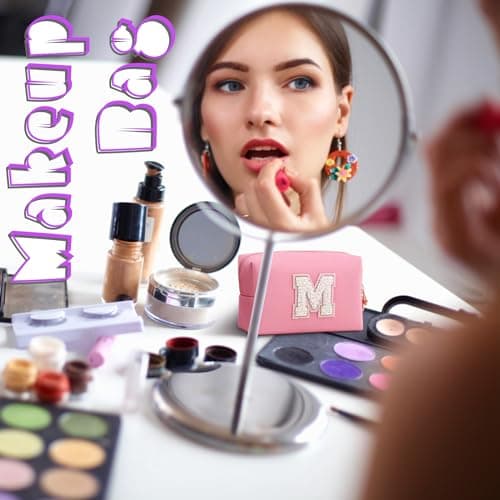 Hbhhpov Small Personalized Initial Letter Makeup Bag,Cute Waterproof PU Leather Chenille Letter Cosmetic Bag Travel Makeup Bag,Preppy Makeup Pouch Toiletry Zipper Pouch Organizer for Women and Girls — view 4