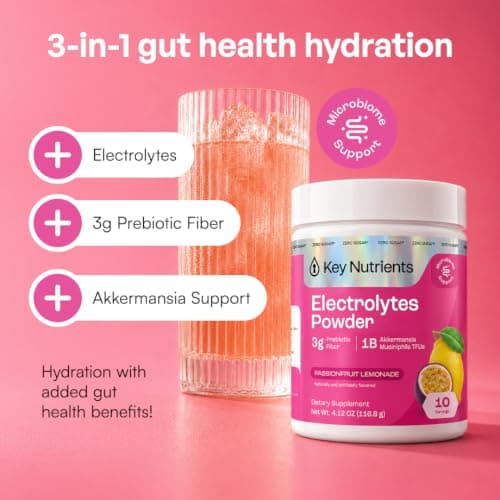KEY NUTRIENTS Selenium Multivitamin Electrolytes Powder No Sugar - Passionfruit Lemonade Electrolyte Powder - Endurance & Energy Supplement - Hydration Powder - No Calories - 10 Servings - Made in USA
