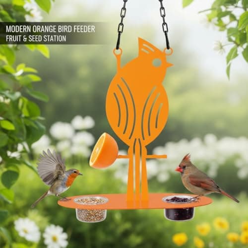 Double Ring Outdoors Hanging Oriole Feeders with Fruit Holder, 2 Clear Bowls for Jelly & Mealworms, Easy to Fill & Clean Metal Bird Feeder for Garden Backyard Decor to Attract and Hummingb — view 4
