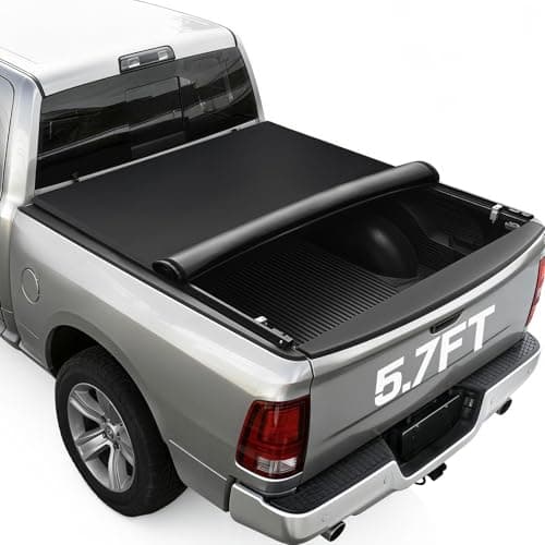 RHOBRA Soft Roll-up Truck Bed Tonneau Cover Compatible with 2009-2026 Dodge Ram 1500 (Incl. Classic & New), 5.7 ft Bed Without Rambox, 26.5oz Vinyl Soft Truck Bed Cover, No-Drill Installation