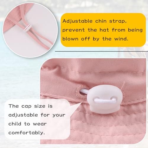 PEECABE Baby Sun Hat Summer Sun Protection Toddler Bucket Hat Wide Brim Adjustable Chin-Strap Beach Cap (CA/US, Age, 3 Years, 8 Years, Purple+Pink) — view 2