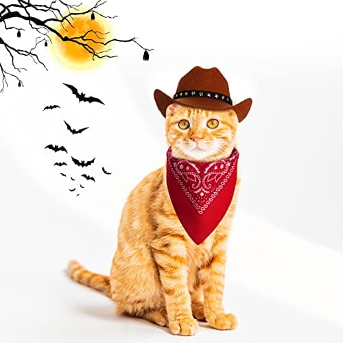 choyaxo Pet Cowboy Costume Halloween Costumes for Dogs Cat Cowboy Hat with Bandana Scarf (Medium) — view 4
