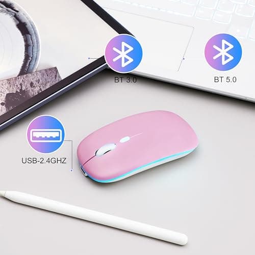 AZTZATZ Wireless Bluetooth Mouse Rechargeable Long Lasting Dual Mode - BT 5.2 & 2.4G Silent RGB LED Mice, Slim Portable Ergonomic Mouse for Laptop/PC/Tablet/MacBook/iPad/Apple Devices(Pink) — view 4