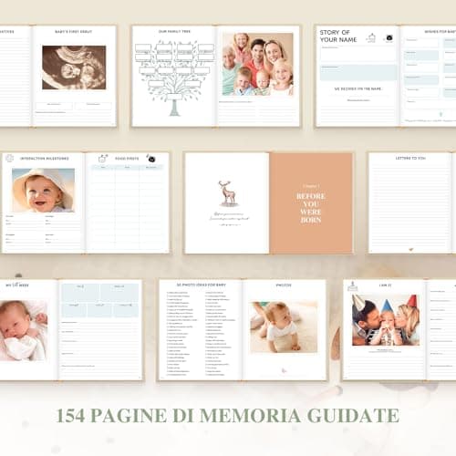 Lanpn Hello Baby First 5 Year Memory Book for Boy Girl - Linen Hardcover Baby Book Keepsake for New Parents - Newborn Baby Journal Scrapbook Photo Album Baby Milestone Book (Pink, 154 Pages) — view 4