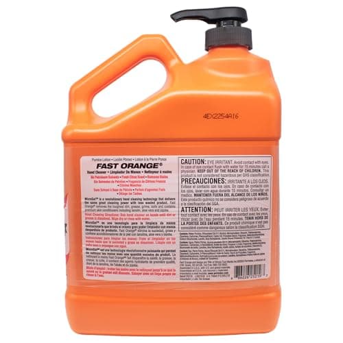 Fast Orange 25219 Pumice Lotion, Heavy Duty Hand Cleaner, Natural Citrus Scent, Waterless Cleaner for Mechanics, Strong Grease Fighter, 1 Gallon