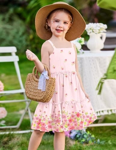 Arshiner Toddler Spaghetti Strap Dress Pink Floral Dress Girls Summer Dresses Kids Beach Boho Sundresses 4t — view 3