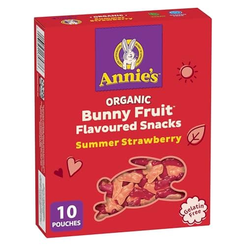 ANNIE'S - FAMILY PACK - Organic Fruit Flavoured Snacks Strawberry, Pack of 10 Pouches, Natural Strawberry Flavours, No Synthetic Colours, Gelatin Free, Gluten Free, Vegan, Snacks