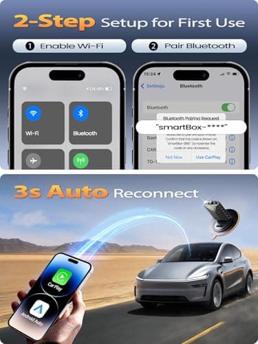 2025 Wireless CarPlay Adapter for iPhone, Mini Android Auto Adapter Converts Factory Wired to Wireless, Plug & Play, No Delay, Stable Connection Car Play Dongle for iOS 10+ / Android 11+ — view 4
