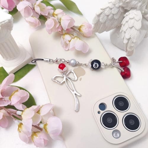 cioatu Y2K Cute Phone Charms Set - Aesthetic Cherry,Flower, Butterfly & Star Cell Phone Straps, Kawaii PhoneAccessories for Bag Keychain, AirPods, Camera Decor(Red Cherry) — view 3