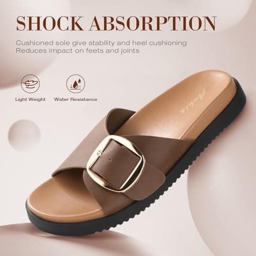 Ankis Brown Flat Sandals for Women 2026 Dressy Comfortable Summer Beach Essentials - Flip Flops & Slides with Memory Foam Insole Womens Sandals Tan Comfortable Footwear — view 5