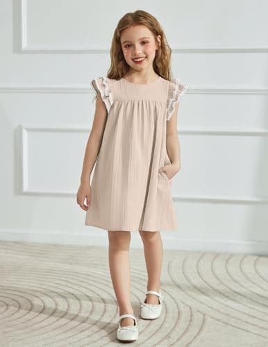 Arshiner Girls Summer Dress Toddler Ruffle Sleeve Dresses Khaki Dress for Girls Kids Swing Boho Sundress 3t — view 4