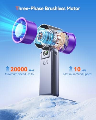 Portable Handheld Turbo Fan with Ice Cooler, 199 Speed Personal Fan,5500mAh Rechargeable,20H Cooling Time,20000 RPM Powerful Silent Motor, Summer Essential for Travel/Outdoor/Office, Grey Purple — view 3