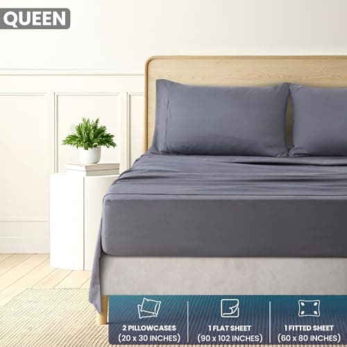 Utopia Bedding Queen Sheet Set - Brushed Microfiber - Soft Bed Sheets for Queen Size Bed Set - Luxury Bedding Sheets with Fitted Sheet, Flat Sheet & 2 Pillow Cases - Deep Pocket (Grey) — view 2