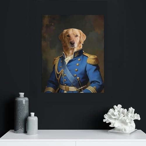 Personalized Naval Officer Pet Portrait from Photo Custom Renaissance Style Military Commander Dog Canvas Art Print, Wall Art for Home Decor, Living Room, Bedroom & Home Office Gifts for Pet Lovers — view 3