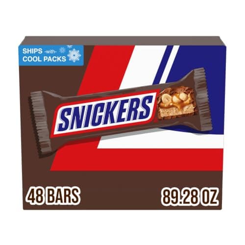 SNICKERS Milk Chocolate Candy Bars, Full Size Bar Bulk, 1.86 oz, Pack of 48