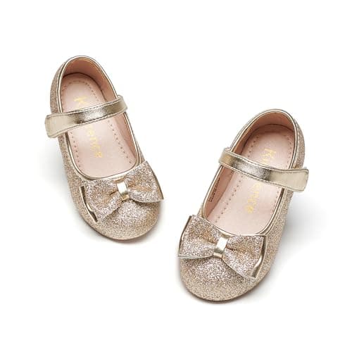 Kiderence Little Toddler Girls Dress Shoes Ballerina Ballet Flats Kids Gold Mary Janes Size 8