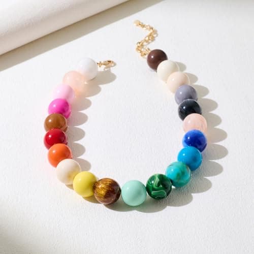 WOWORAMA Colorful Chunky Necklaces for Women Oversized Multicolor Resin Beads Choker Necklace Large Bold Statement Beads Ball Necklace Boho Holiday Jewelry — view 8