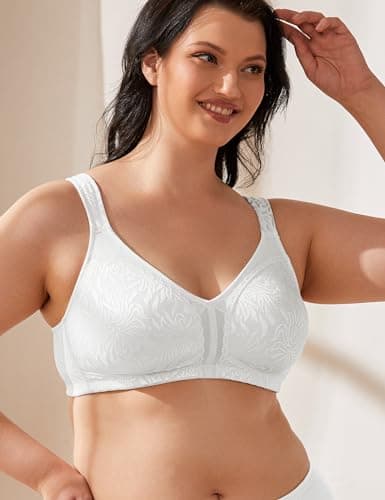 WingsLove Women's Full Coverage Non Padded Wire-Free Minimizer Bra Comfort Plus Size Everyday Bras, White, 40DD