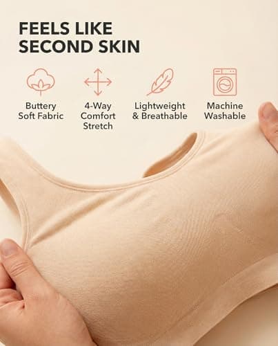 SHAPERMINT Wireless Bras for Women - Full Support Seamless Bralette, Compression Sports Bra, Plus Size Minimizer Bras, Padded Wirefree Bra for Women Nude — view 5