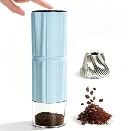 Portable Electric Coffee Grinder, 7-Blade Conical Stainless Steel Burr, 30+ Adjustable Settings, USB-C Rechargeable Cordless Handheld Metal Shell for Espresso & Travel - Blue