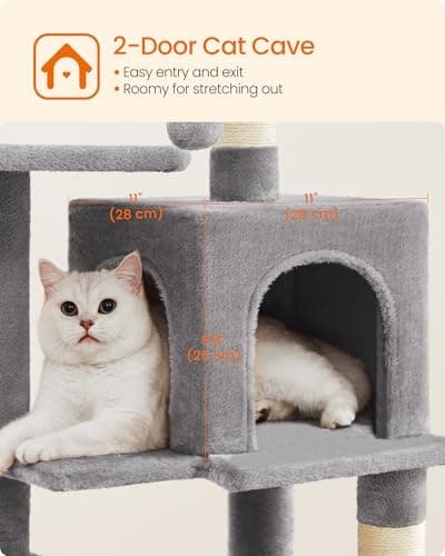 Feandrea Cat Tree Tower, 112 cm, 2 Perches, Hammock, Light Gray — view 7