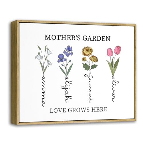Personalized Mothers Day Idea Gifts for Mom Grandma Nana from Daughter Son Kids Custom Mothers Garden Birth Flowers Canvas Prints with Names Customized Mother's Day Birthday Gift