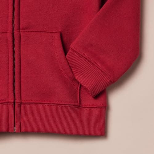 Amazon Essentials Girls' Fleece Zip-Up Hooded Sweatshirt with Lined Hood and Rib Knit Detail, Red, Small — view 4
