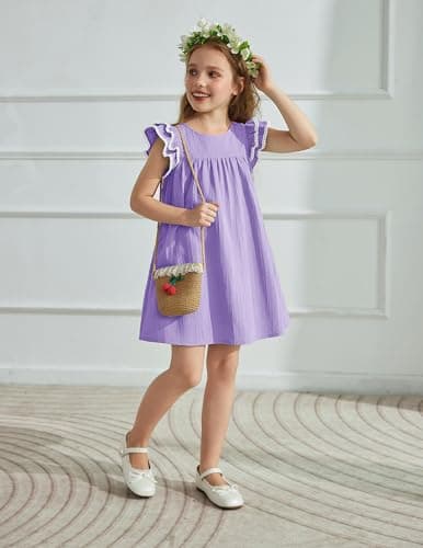 Arshiner Girls Summer Dress Toddler Ruffle Sleeve Dresses Girls Purple Dress Kids Swing Beach Sundress 2t