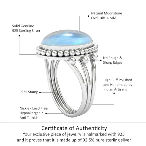 JEWELOPORIUM White Moonstone Silver Ring Size 8, 925 Sterling Silver Ring for Women, Natural Oval Stone Boho Jewelry — view 3