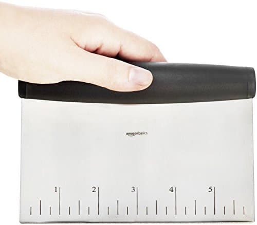 Amazon Basics Multi-Purpose Bench Scraper, Stainless Steel Dough Cutter with Measurement Marks, Dishwasher Safe, Non-slip Contoured Grip, 6", Black, Silver — view 4