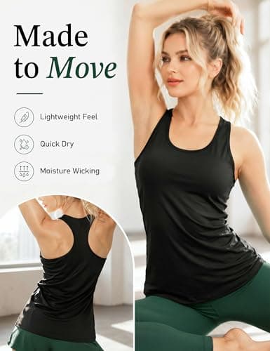 Gofeat Tank Tops Women Stretchy Crew Neck Racerback Sleeveless Camisole Black Shirt Sport Femme Yoga Gym Shirts Medium — view 3