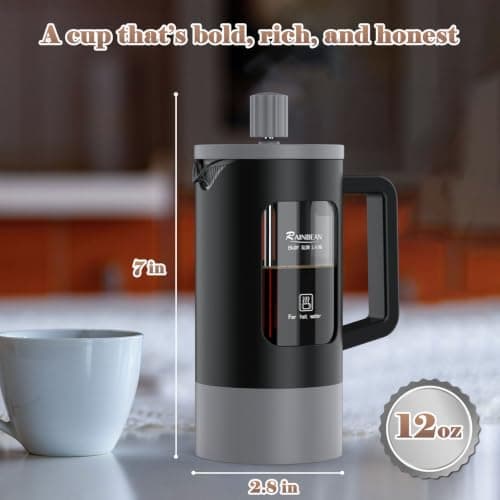 RAINBEAN Cafetiere French Press,2 Cup Coffee Maker and Tea Maker with Heat Resistant Borosilicate Glass,BPA-Free Dishwasher Safe Percolator,0.34 L/12 oz — view 2