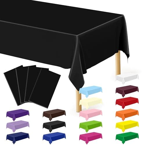 QZYL 4 PCS Picnic Table Cover with Bench Covers, Black Plastic Table Cloths, 54 X 108 in Disposable Waterproof Rectangle Table Covers for Camping Birthdays Weddings Parties Christmas