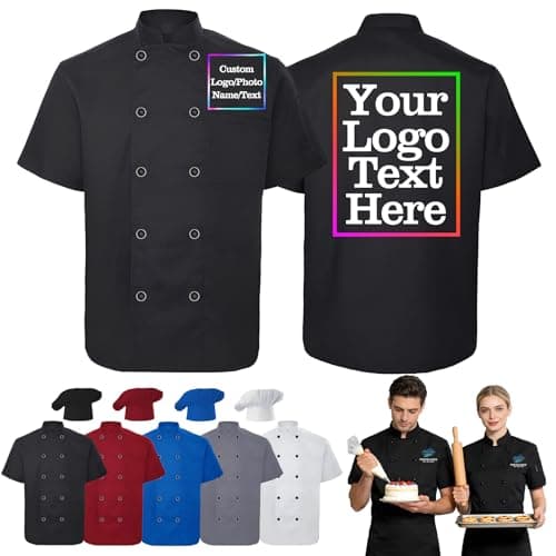 Custom Men Chef Coat Personalized Chef Jacket with Name Logo Text Customized Chef Uniform Work Shirt with Hat Kitchen Restaurant Bakery