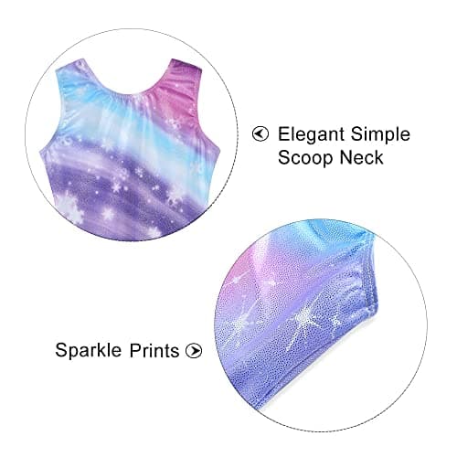 Kidsparadisy Girls Leotards for Gymnastics Outfits Sparkle Kids Sleeveless One-Piece Colorful Dancewear Bodysuit 24-Gradual Purple 9-10Y — view 3