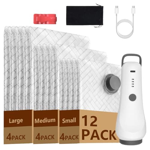 Vacuum Bags for Travel,12 Pack Vacuum Storage Bags with Wireless Pump