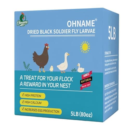 OHNAME 5LB Dried Black Soldier Fly Larvae for Chickens - 85X More Calcium Than Mealworms for Strong Eggshells, High-Protein Treats for Laying Hens, Birds, Ducks