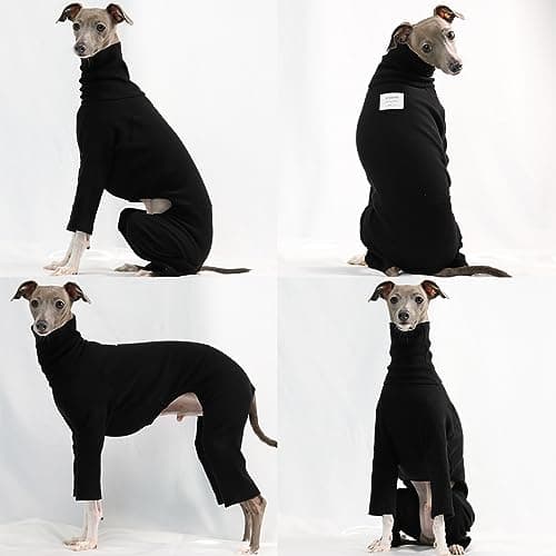 D Doggy Star Italian Greyhound Clothes Stretchable Onesie Whippet for Dog (L,Ribbed Black) — view 3