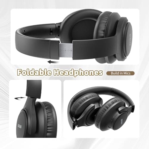 KVIDIO Bluetooth Headphones Over Ear, 65 Hours Wireless Headphones with Microphone, Foldable Lightweight HiFi Stereo Headset with Deep Bass Headphones for Travel Work Laptop PC Cellphone — view 6