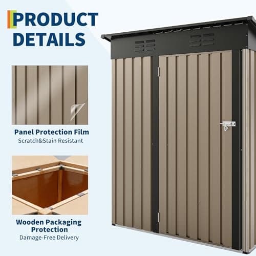 5×3 ft Outdoor Storage Shed, 67 CU.ft Metal Tool Shed with Sloping Roof and Lockable Door, Compact Garden Shed for Backyard, Patio and Lawn Organization, Brown — view 2
