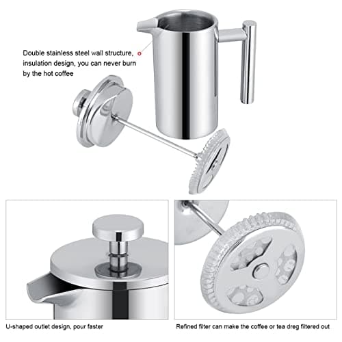 Dpofirs Double Wall Stainless Steel French Press 350ml | Insulated Coffee Maker with Precision Filter for Hot or Cold Brew — view 4