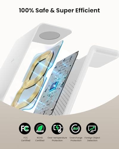 Wireless Charging Stand, GEEKERA 3 in 1 Wireless Charger Dock Station for iPhone 17 16 15 14 13 12 11 Pro Max Plus/X/8 Series, Apple Watch Ultra/11/10/9/SE/8/7/6/5/4/3/2, AirPods Pro/4/3/2 — view 4