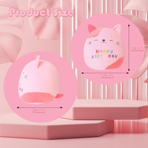 SQEQE Cat Stuffed Animal Toy Cuddly Birthday Cat Plush Soft Kitty Plush Pillows Cartoon Cat Plushies Doll Gift for Kids Birthday (Pink, 8 Inch) — view 3